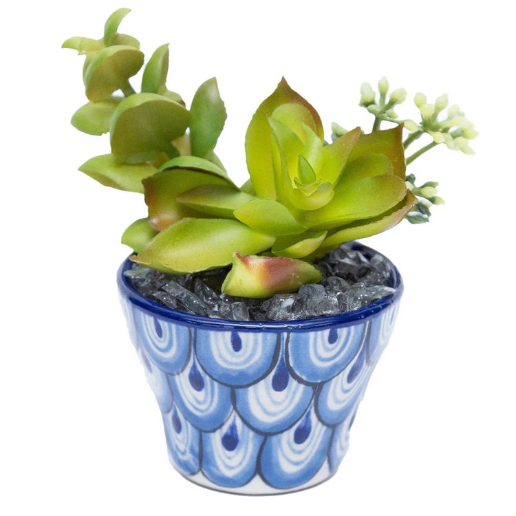 Blue Guatemalan Succulent Planter - Saltbox Sash