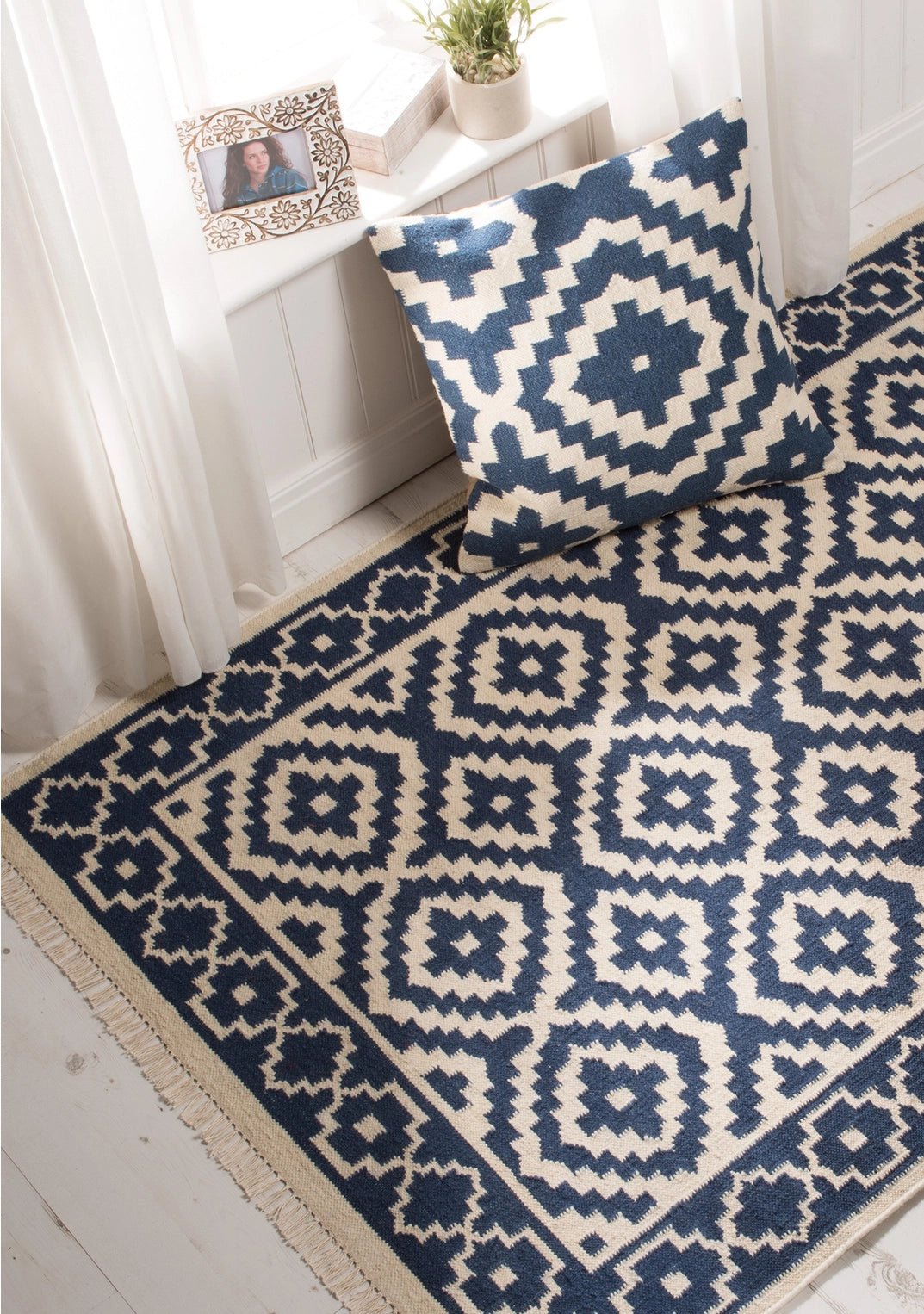 Indigo Samarkand Kilim Pillow - Saltbox Sash