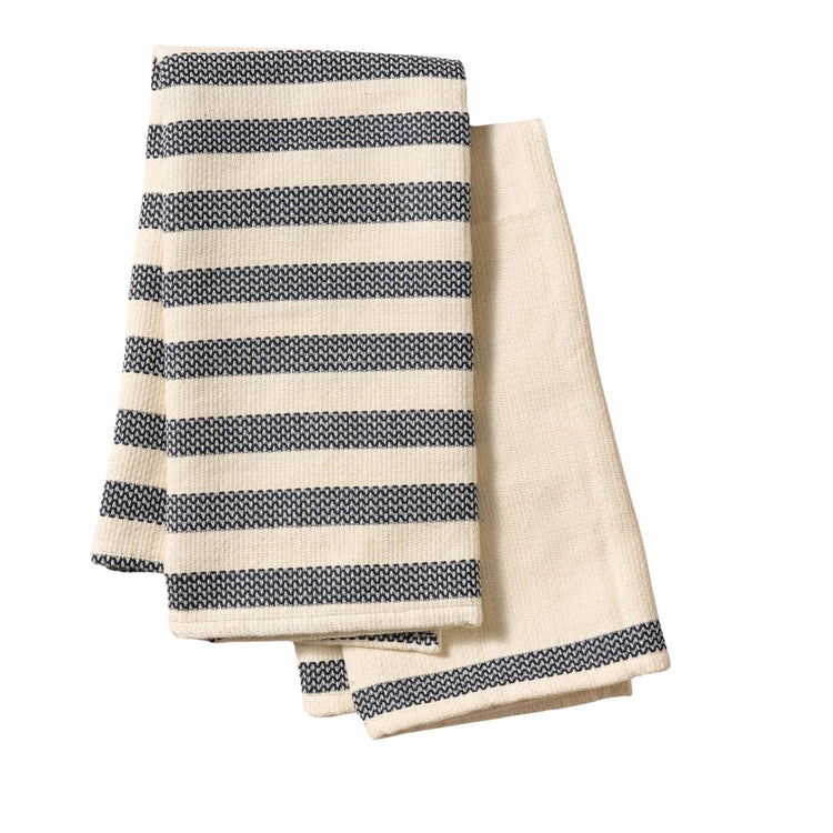 Multi - Striped Cream Black Tea Towel Set - Saltbox Sash