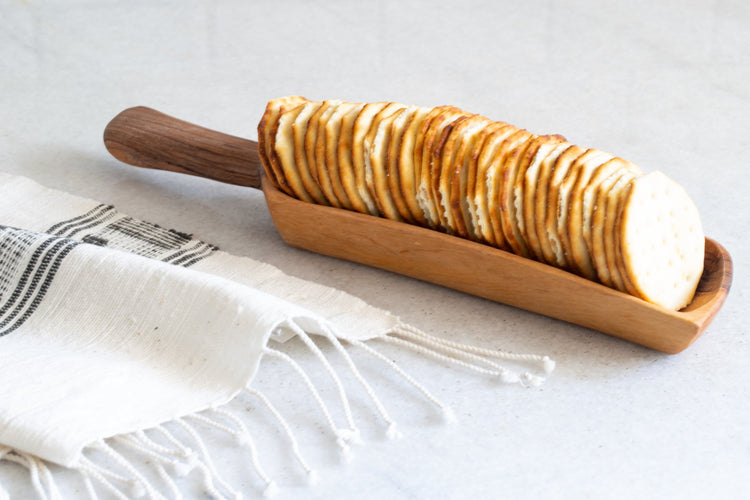 Large Olive Wood Handled Cracker Tray - Saltbox Sash